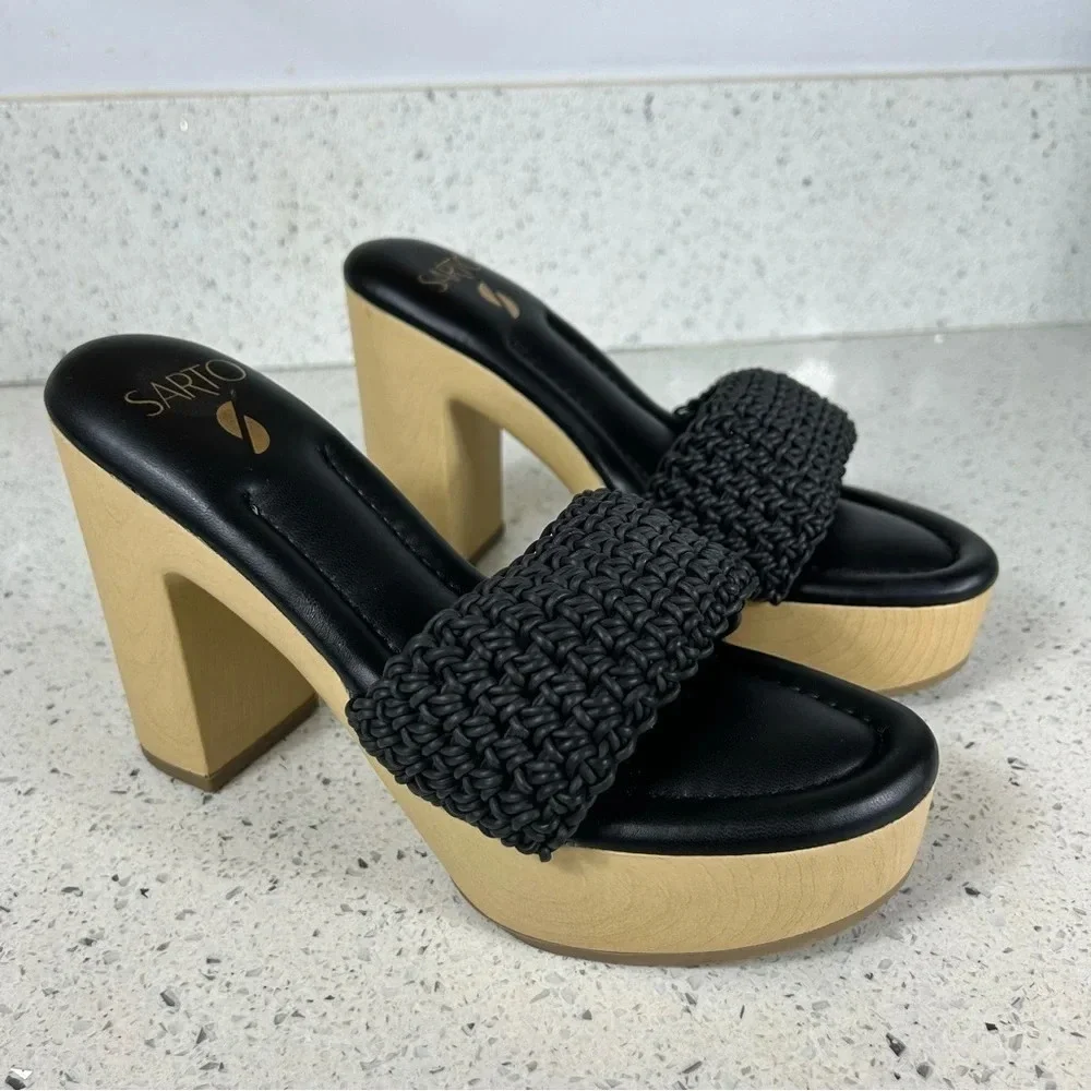 Franco Sarto Wendy Crochet Woven Leather Platform Heels Clogs NEW NWT​